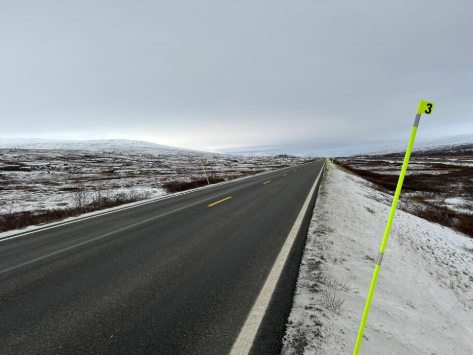 TESTER. Gir fluorescerende brøytestikker bedre synlighet når uværet herjer på fjellovergangene? TESTER. Gir fluorescerende brøytestikker bedre synlighet når uværet herjer på fjellovergangene? Foto: Statens vegvesen