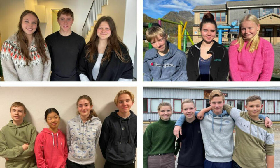 TIL FINALEN. De fire finalelagene fra Grane (Mathias Brennhaug, Eline Nygård Forsmo og Vilde Haugbakken), Alstad (Lise Mortensen, Lea Valsø og Gaute Gårder. Lagets reserve er Tobias Mortensen), Sørvågen (Sander Larsen, Adelen Bertsen og Agnethe Bendiksen) og Rognan (Odin Elias Bye, Maja Storesund Angelini, Alf Kristian Aure Jansen. Reserve er Mikkel Nymo Franing.) TIL FINALEN. De fire finalelagene fra Grane (Mathias Brennhaug, Eline Nygård Forsmo og Vilde Haugbakken), Alstad (Lise Mortensen, Lea Valsø og Gaute Gårder. Lagets reserve er Tobias Mortensen), Sørvågen (Sander Larsen, Adelen Bertsen og Agnethe Bendiksen) og Rognan (Odin Elias Bye, Maja Storesund Angelini, Alf Kristian Aure Jansen. Reserve er Mikkel Nymo Franing.) Foto: Kristin Skjefstad Isaksen/NRK