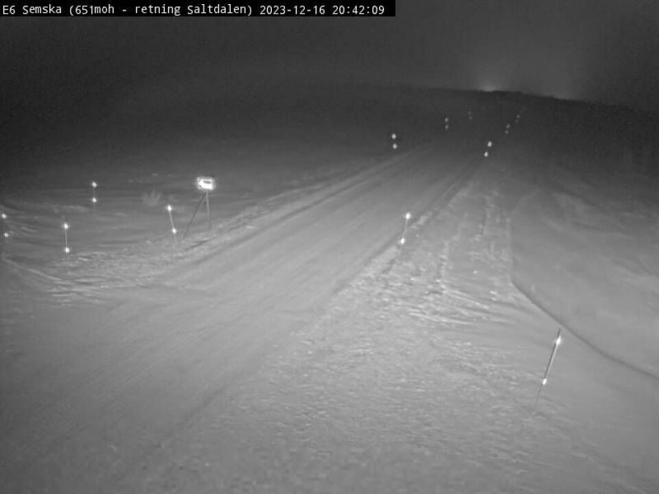 STENGT. E6 over Saltfjellet er stengt. STENGT. E6 over Saltfjellet er stengt. Foto: Webkamera