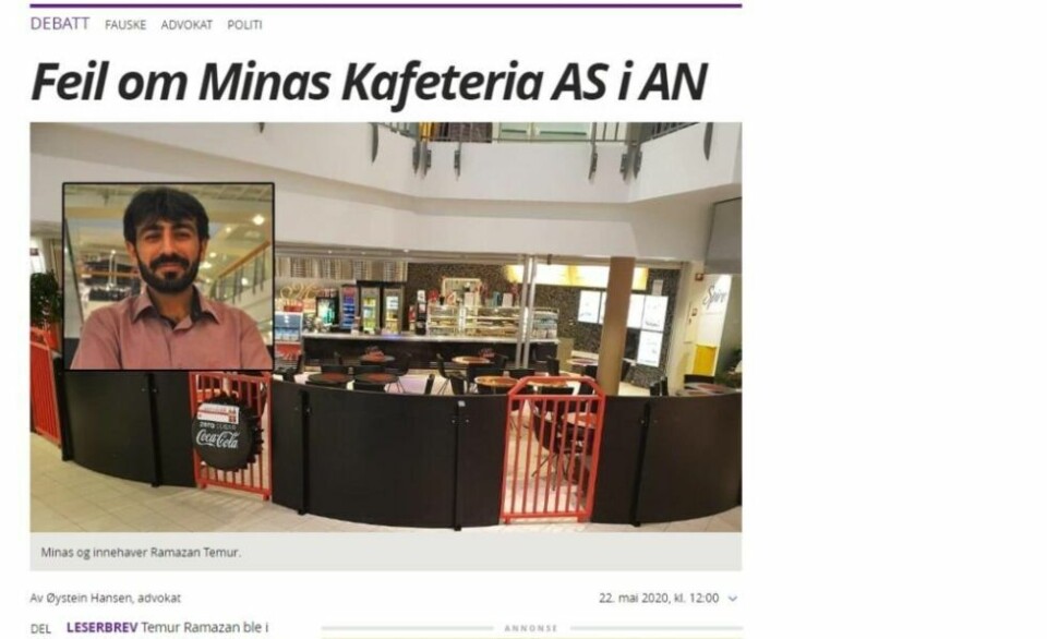 REAGERTE. I et leserinnlegg i både Avisa Nordland og Saltenposten kom advokat Øystein Hansen med kritikk av både politiet og avisas sitering av han. REAGERTE. I et leserinnlegg i både Avisa Nordland og Saltenposten kom advokat Øystein Hansen med kritikk av både politiet og avisas sitering av han. Foto: Utklipp