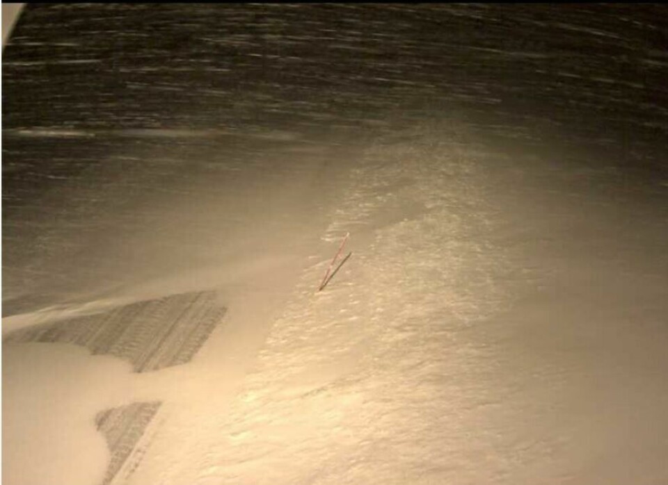 UVÆR. Slik så det ut på sørsiden av Saltfjellet tirsdag morgen. UVÆR. Slik så det ut på sørsiden av Saltfjellet tirsdag morgen. Foto: Webkamera - Statens vegvesen