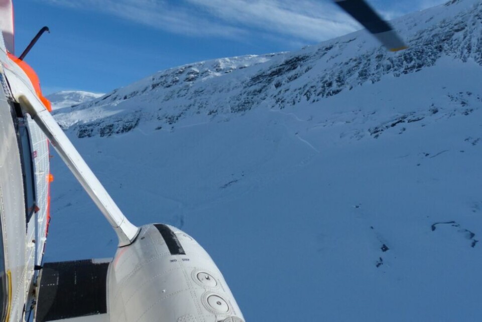 Her er skredet fotografert fra lufta. Her er skredet fotografert fra lufta. Foto: Luftforsvaret 330-skvadronen