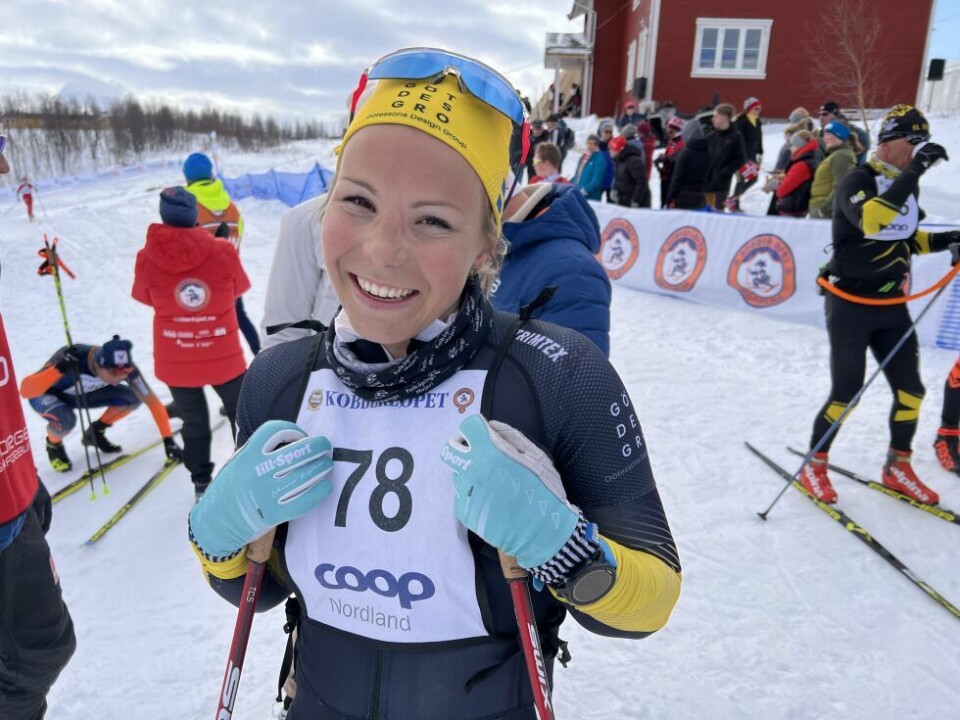 GLAD. Johanna Hagström gikk fire mil for første gang, staket et renn for første gang, og vant Kobberløpet i første forsøk. GLAD. Johanna Hagström gikk fire mil for første gang, staket et renn for første gang, og vant Kobberløpet i første forsøk. Foto: Espen Johansen