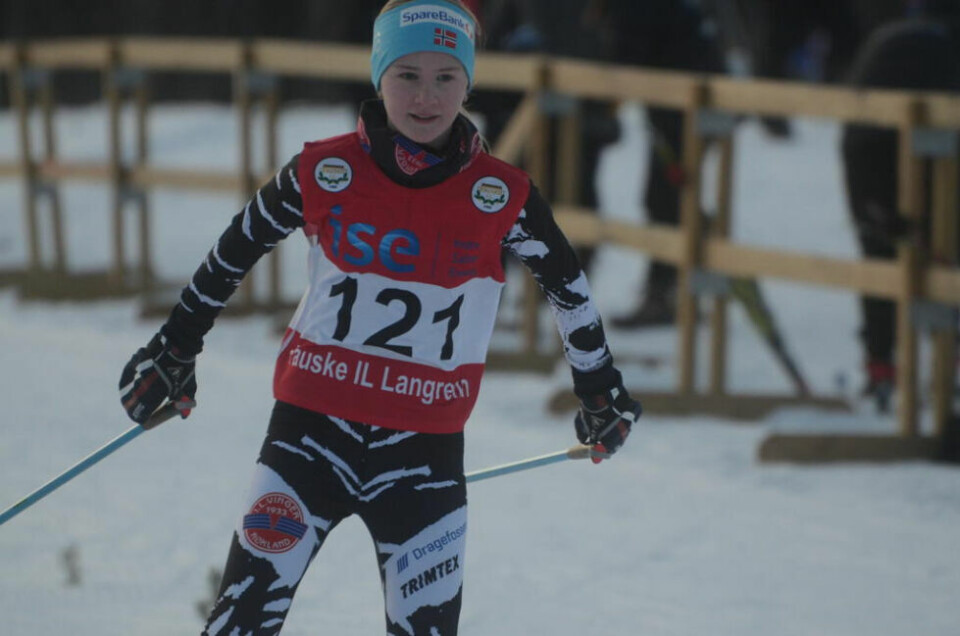NUMMER TO. Mathea Bentsen fra IL Vinger gikk inn til andreplass i jenter 12-klassen da klubben arrangerte Saltdalsrennet med 78 deltakere i helgen. Bildet er fra et renn tidligere i vinter. NUMMER TO. Mathea Bentsen fra IL Vinger gikk inn til andreplass i jenter 12-klassen da klubben arrangerte Saltdalsrennet med 78 deltakere i helgen. Bildet er fra et renn tidligere i vinter. Foto: Espen Johansen