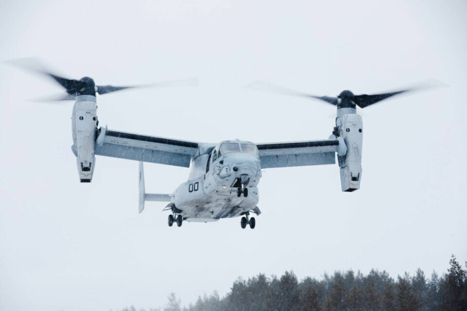 Flyet som er savnet i Beiarn er av denne typen, et Bell-Boeing V-22 Osprey-fly Flyet som er savnet i Beiarn er av denne typen, et Bell-Boeing V-22 Osprey-fly Foto: Forsvaret