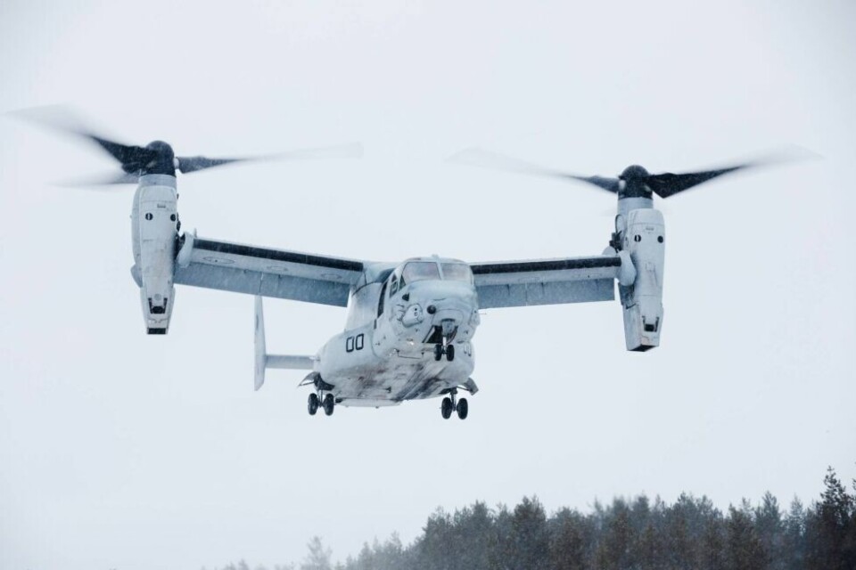 AVSLUTTET. Flyet som styrtet i Beiarn er av denne typen, et Bell-Boeing V-22 Osprey-fly AVSLUTTET. Flyet som styrtet i Beiarn er av denne typen, et Bell-Boeing V-22 Osprey-fly Foto: Forsvaret