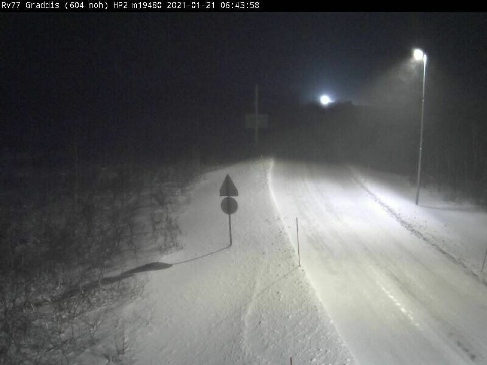 Riksvei 77 over Graddis blir stengt senest fra klokken 15 i dag. Riksvei 77 over Graddis blir stengt senest fra klokken 15 i dag. Foto: Webkamera, Statens vegvesen