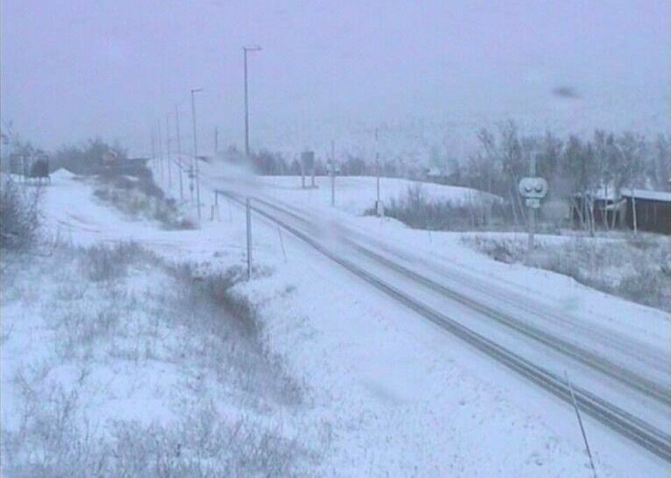 Klokken 14.43 torsdag så det slik ut ved Sørelva på Saltfjellet. Klokken 14.43 torsdag så det slik ut ved Sørelva på Saltfjellet. Foto: Webkamera, Statens vegvesen
