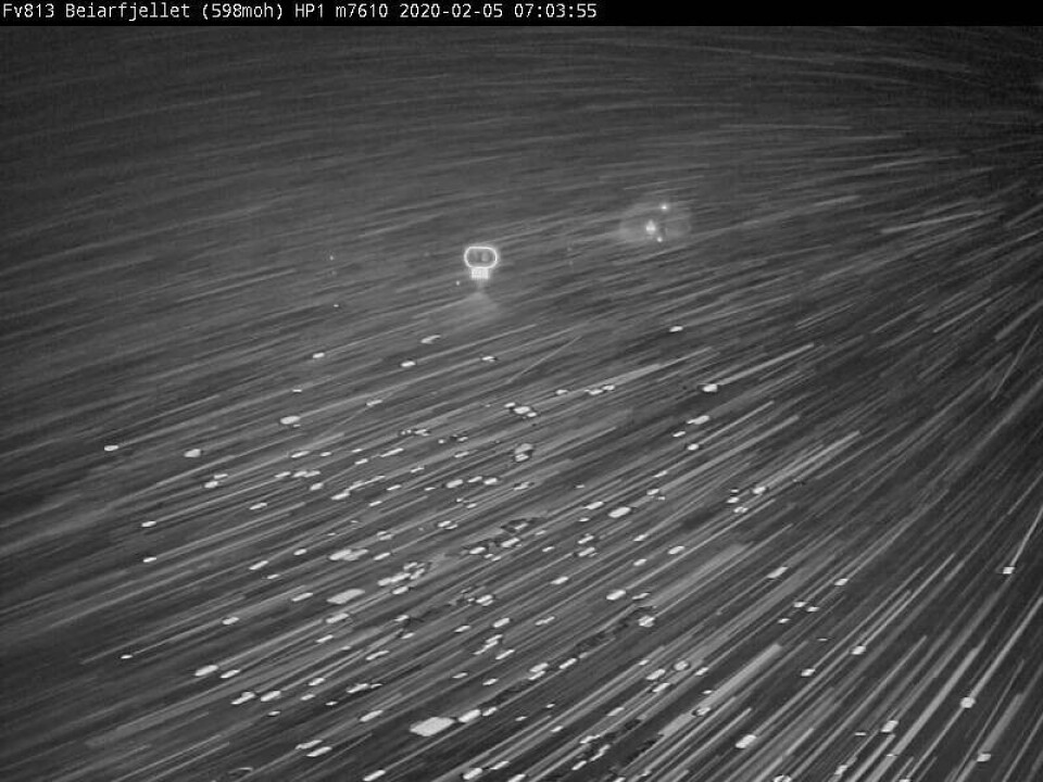 Slik ser det ut på Beiarfjellet onsdag morgen. Slik ser det ut på Beiarfjellet onsdag morgen. Foto: Webkamera/Statens vegvesen