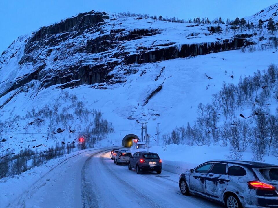 Paal Ritter Scherven har stått i kø i en halvannen time ved Kannfloget tunnel. Paal Ritter Scherven har stått i kø i en halvannen time ved Kannfloget tunnel. Foto: Paal Ritter Schjerven