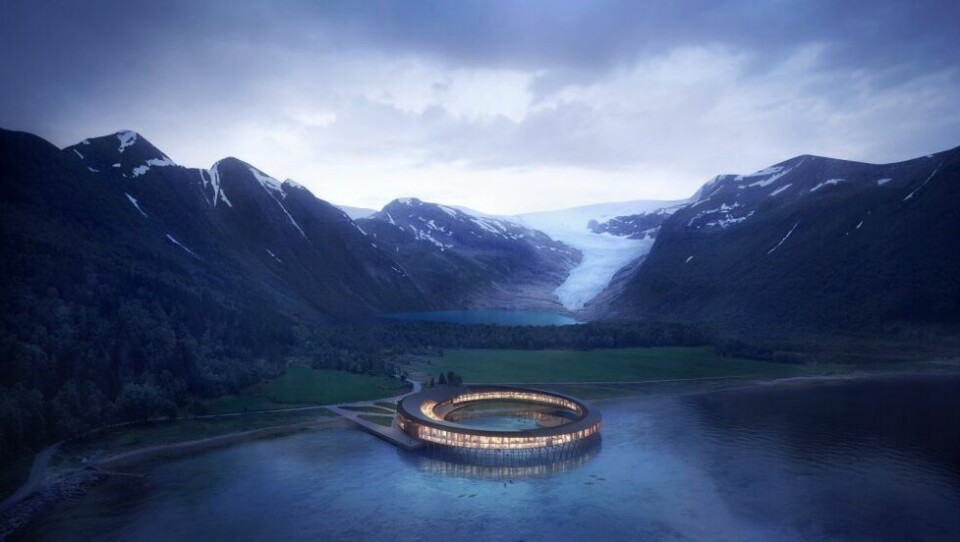 Et av prosjektene til Miris er et spektakulært hotell ved Svartisen i Nordland. Et av prosjektene til Miris er et spektakulært hotell ved Svartisen i Nordland. Foto: Snøhetta/Plompmozes