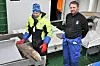 BROSME. Forskningsteknikerne Stian Kleven og Audun Hjertager fra Havforskningsinstituttet legger ei diger brosme på rundt 10 kilo på «slaktebenken». Fisken ble tatt i teine på 500 meters dyp. Alle foto: Lars Olav Handeland