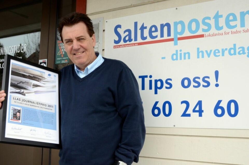 For sin innsats i Røvika-saken fikk Arild Bjørnbakk Landslaget for lokalaviser sin journalistpris i 2011. For sin innsats i Røvika-saken fikk Arild Bjørnbakk Landslaget for lokalaviser sin journalistpris i 2011. Foto: Bjørn L. Olsen
