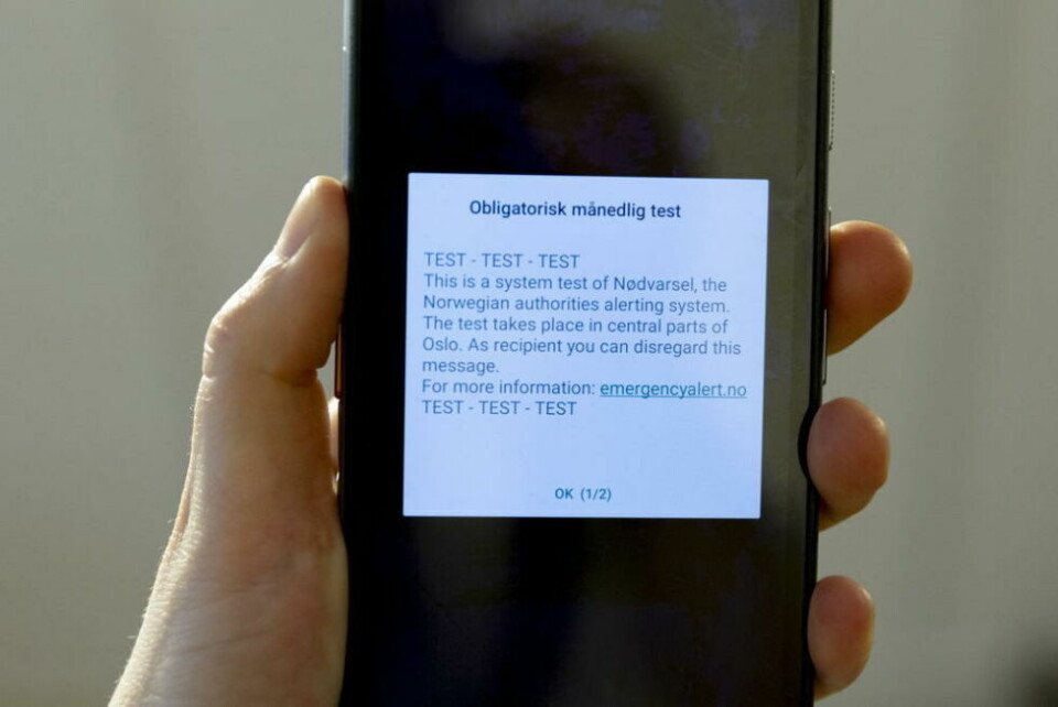 TEST. Det var ikke alle som fikk nødvarselet som ble sendt ut til mobiltelefoner 14. juni. TEST. Det var ikke alle som fikk nødvarselet som ble sendt ut til mobiltelefoner 14. juni. Foto: Hanna Johre / NTB