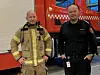 SØKER FOLK. Stasjonslederne Kim Tore Bjørnå og Bent Sollund på Fauske håper på mange søkere til de totalt 14 stillingene som brannkonstabel deltid som er lyst ut i Fauske og Sulitjelma. - En spennende og viktig jobb, sier de. Foto: Espen Johansen