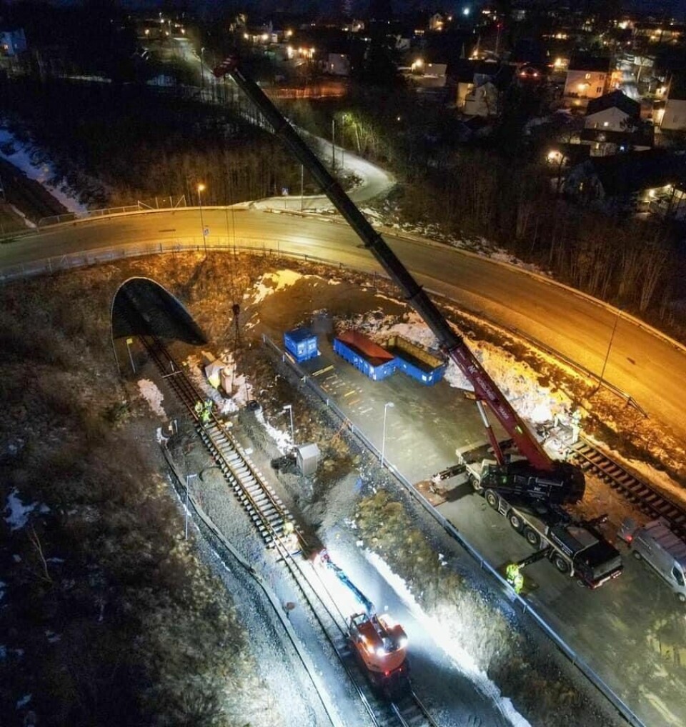 OVENFRA. Slik så det ut ovenfra under arbeidet på Fauske stasjon i påsken. OVENFRA. Slik så det ut ovenfra under arbeidet på Fauske stasjon i påsken. Foto: Banedrift