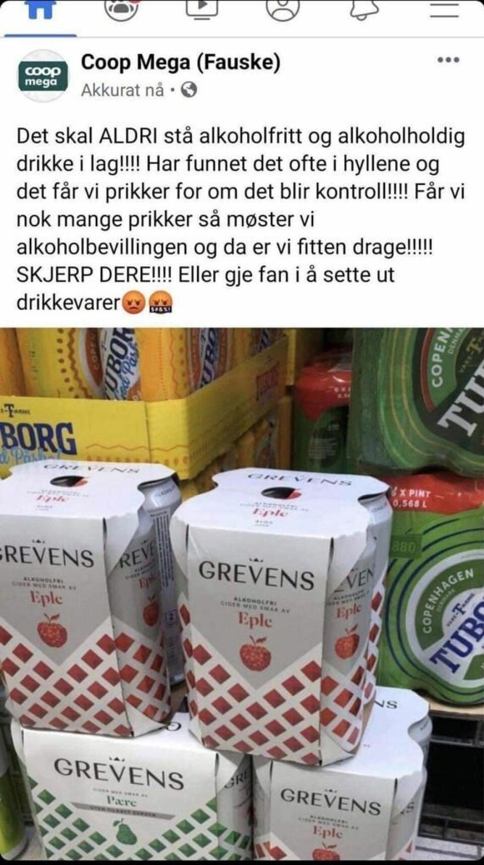 Coop Mega på Fauske postet dette på Facebook på sine åpne gruppe Coop Mega på Fauske postet dette på Facebook på sine åpne gruppe Foto: Skjermdump