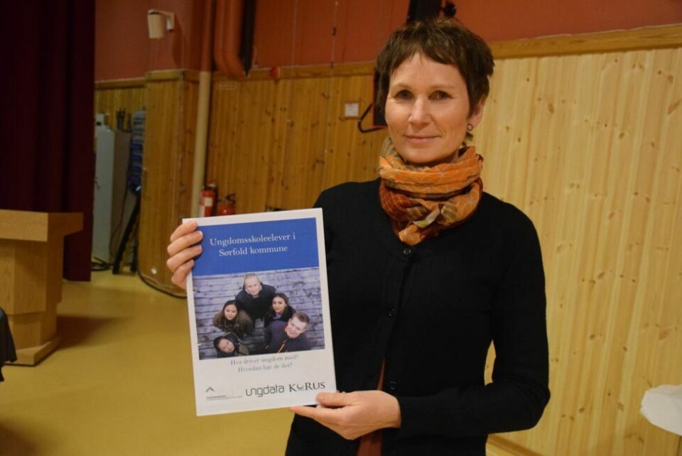 GIR RÅD. Bente Evensen fra KorusNord med Ungdata-undersøkelsen som er gjort i Sørfold. Hun deltok på konferansen ”Ung i Sørfold” i november, og gir gjerne råd til kommunene om hvordan de skal jobbe med det som kommer fram. GIR RÅD. Bente Evensen fra KorusNord med Ungdata-undersøkelsen som er gjort i Sørfold. Hun deltok på konferansen ”Ung i Sørfold” i november, og gir gjerne råd til kommunene om hvordan de skal jobbe med det som kommer fram. Foto: Eva S. Winther
