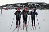 SPENTE. Tre spente løpere fra Fauske IL Ski: Noah Lyng Olsen, Peder Risvoll Godø og Max Øren Opheim. Litt kaldt sa de, men de gledet seg til å gå renn. Foto: Lars Olav Handeland