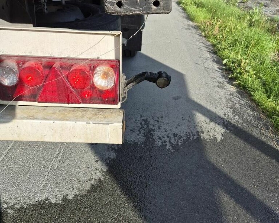 MÅTTE VENTE. Et kjøretøy måtte vente med å kjøre videre til det hadde stoppet å renne blodvann. MÅTTE VENTE. Et kjøretøy måtte vente med å kjøre videre til det hadde stoppet å renne blodvann. Foto: Statens vegvesen