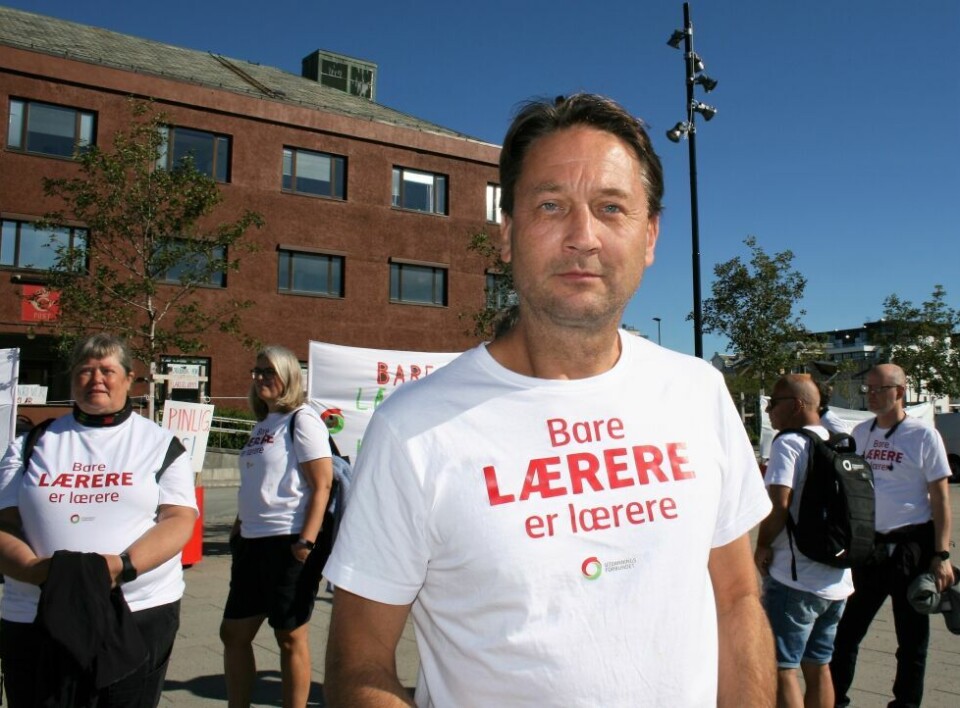 Trond Hagen fra streikemarkeringen sist onsdag. Trond Hagen fra streikemarkeringen sist onsdag. Foto: Utdanningsforbundet i Nordland