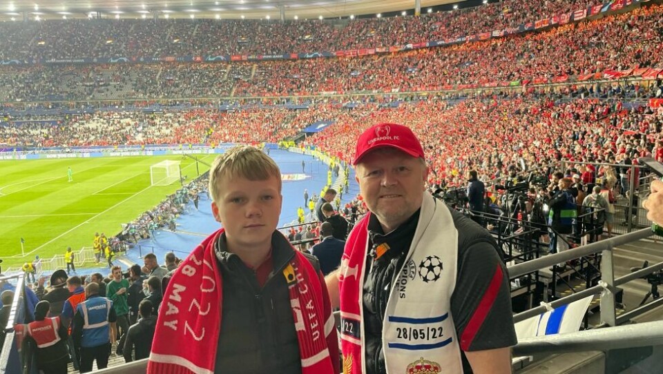 Stian og Ove fikk plasser i Liverpool-svingen og så laget spille en meget god Champions League-finale. Stian og Ove fikk plasser i Liverpool-svingen og så laget spille en meget god Champions League-finale. Foto: Utlånt av Ove Sørdahl