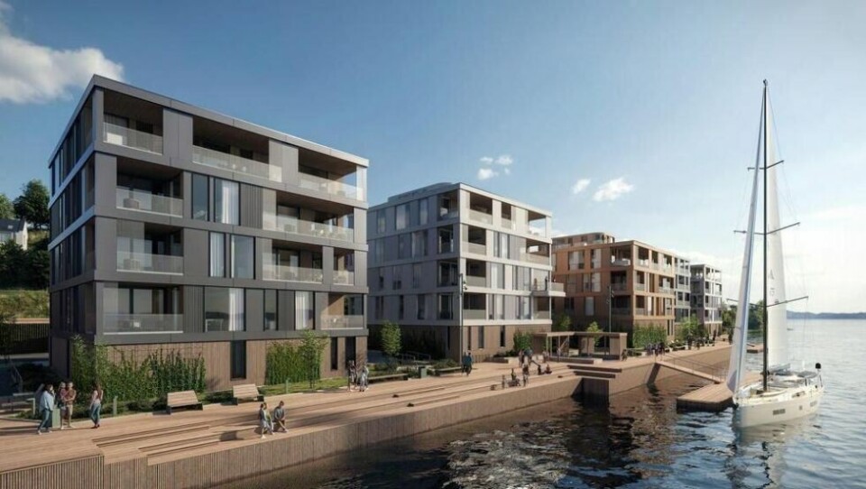 HØYE HUS. Boligprosjektet til Møllna AS i fjæra på Finneid har vært omstirdt siden det ble lansert sommeren 2020. HØYE HUS. Boligprosjektet til Møllna AS i fjæra på Finneid har vært omstirdt siden det ble lansert sommeren 2020. Foto: Tanken arkitektur