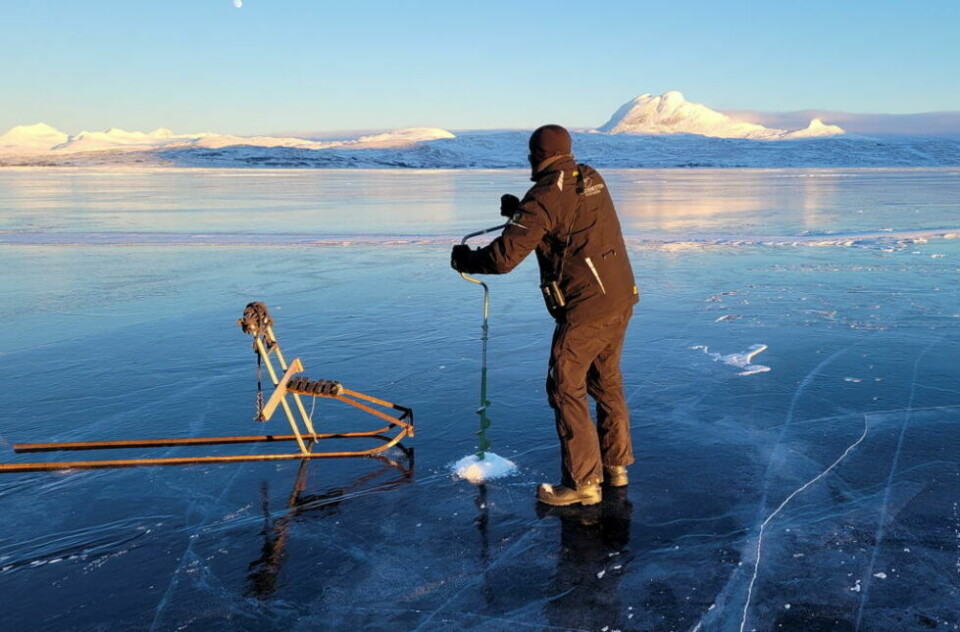 I SULISFJELLET. Junkerdal nasjonalpark ligger langs svenskegrensen mellom Sulitjelma i Fauske kommune og Junkerdal i Saltdal kommune. Dette bildet er fra ismåling på Balvatn som ligger midt i parken, men utenfor verneområdet. I SULISFJELLET. Junkerdal nasjonalpark ligger langs svenskegrensen mellom Sulitjelma i Fauske kommune og Junkerdal i Saltdal kommune. Dette bildet er fra ismåling på Balvatn som ligger midt i parken, men utenfor verneområdet. Foto: Jim Tovås Kristensen / Statskog