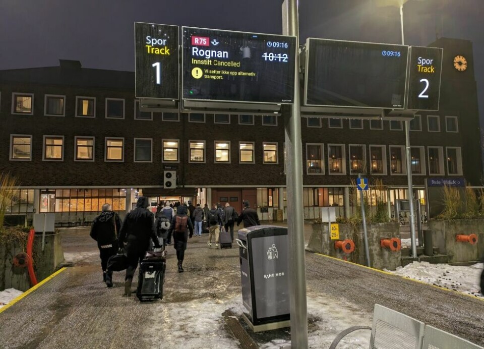 Flere tog mellom Bodø og Indre Salten er innstilt. Flere tog mellom Bodø og Indre Salten er innstilt. Foto: Robert Jentoft