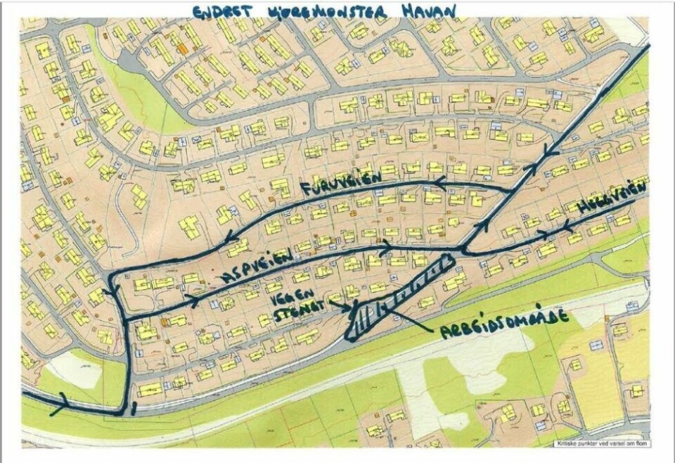 KART. Her ser man anbefalt kjøreretning nederst i Hauan. Illustrasjon/kart: Fauske kommune KART. Her ser man anbefalt kjøreretning nederst i Hauan. Illustrasjon/kart: Fauske kommune