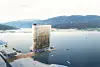 Nyhotellet Tower hotel slikt det er tenkt ute på en molo. Inkludert i planene er tidevannsbasseng inne og utenfor hotellet. Foto: Snøhetta