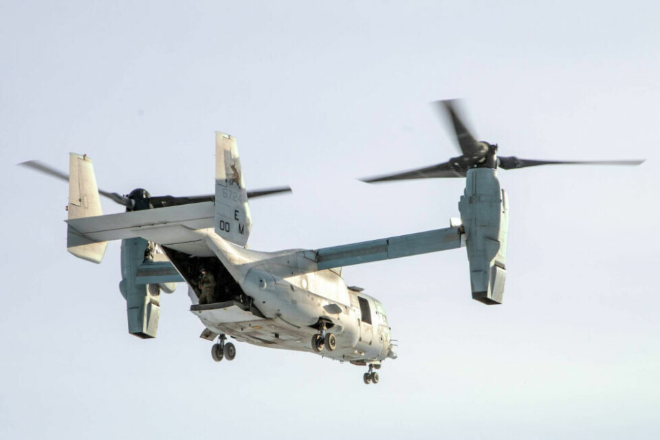 Illustrasjonsfoto av en amerikansk Osprey tatt i Norge tidligere i år. Illustrasjonsfoto av en amerikansk Osprey tatt i Norge tidligere i år. Foto: Theodor Haugen, Forsvaret