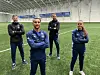 FERSKE TRENERE. Mathias Sørensen, Ali Al-Nashi, Marius Fredriksen og Janne Høgseth stortrives som ferske trenere i Fauske/Sprint. - Å være fotballtrener kan anbefales dersom man har interssen for fotball - enten man er aktiv selv eller ha gitt seg, sler de fire. Foto: Fauske/Sprint