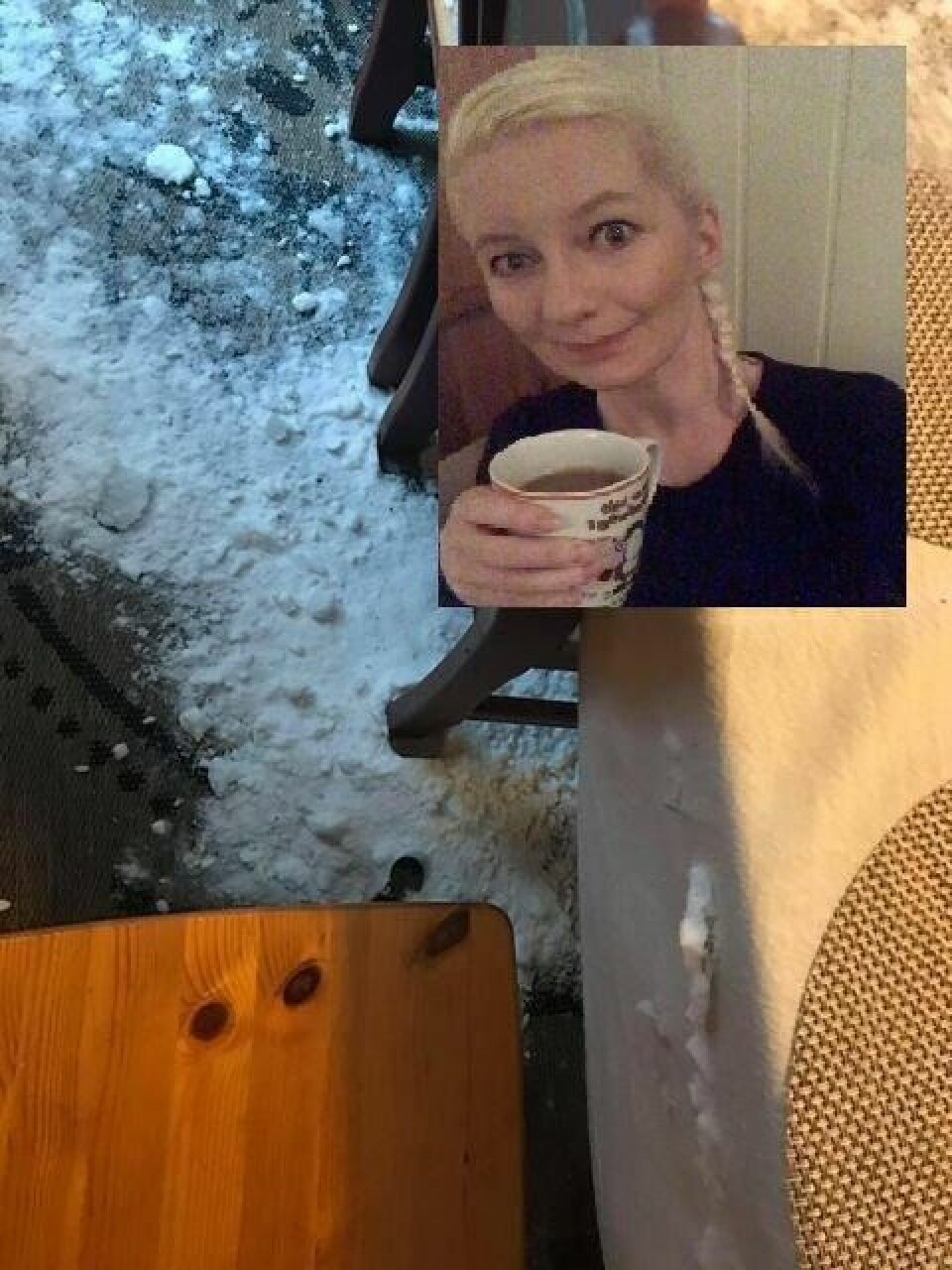 SKVATT VOLDSOMT. - Vi var samlet rundt frokostbordet da det plutselig smalt snø flere meter inn i kjøkkenet, sier Ingalill Moen til Saltenposten. SKVATT VOLDSOMT. - Vi var samlet rundt frokostbordet da det plutselig smalt snø flere meter inn i kjøkkenet, sier Ingalill Moen til Saltenposten. Foto: Ingalill Moen