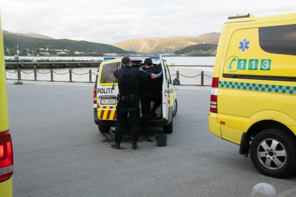 UTRYKNING. Politi fra Fauske og Bodø rykket ut til Mega da meldingen om voldsepisoden kom. UTRYKNING. Politi fra Fauske og Bodø rykket ut til Mega da meldingen om voldsepisoden kom. Foto: Tarjei Abelsen