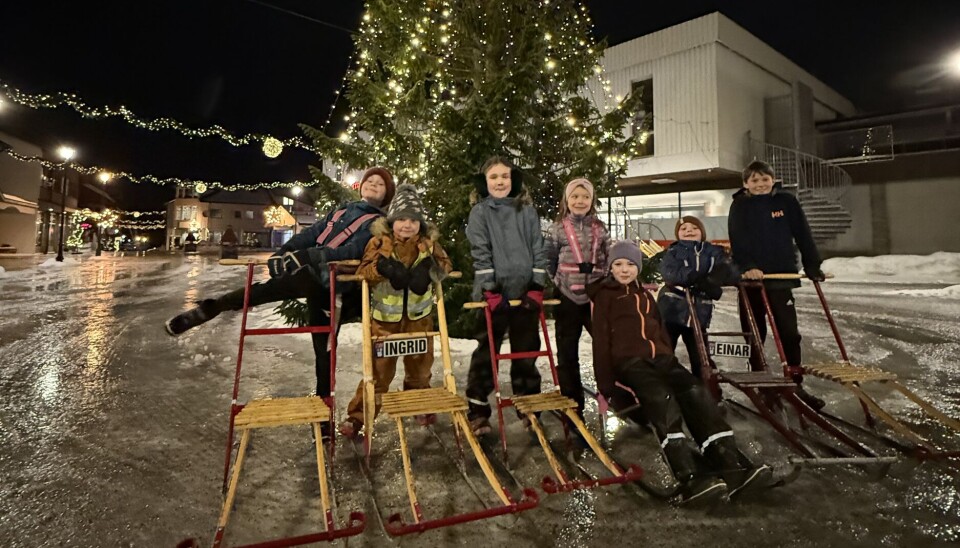TA MED SPARK: Søndag skal det arrangeres utendørs kino med Snekker Andersen i Rognan sentrum, like ved julegrana. - Alle må ta med seg spark. Disse vil fungere som kinoseter, og vi skal i tillegg forsøke oss på en rekord; Norges lengste spark-tog, forklarer sentrumslederen.