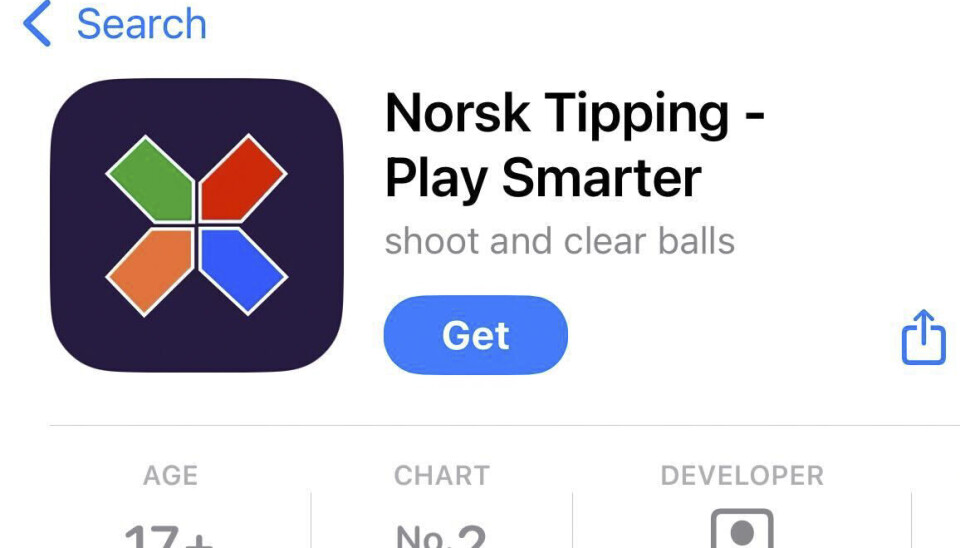Skjermdump av en falsk app på App Store som ligner på Norsk Tipping sin app.